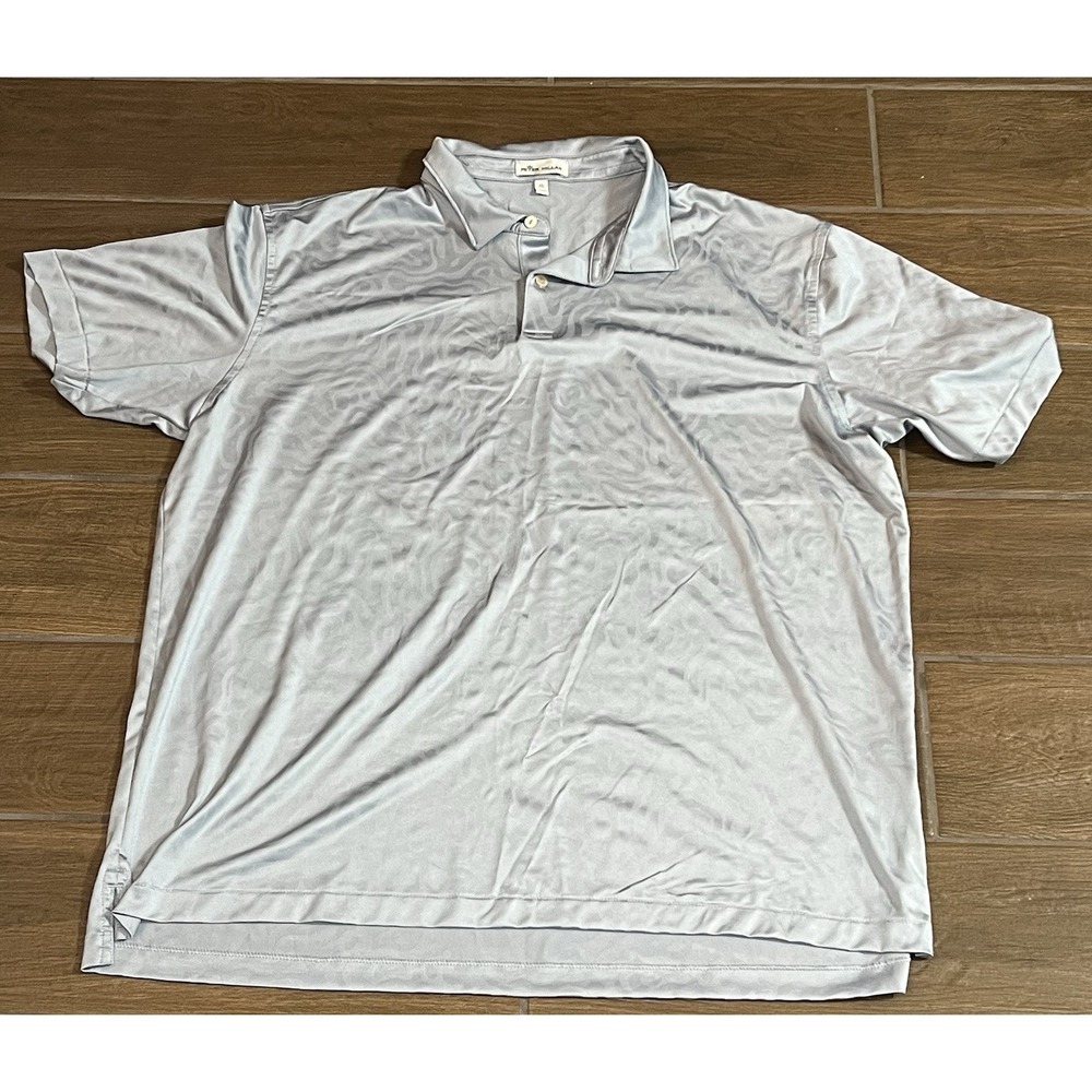 Peter Millar Golf Polo Shirt Men's XL Gray Geometric Polyester And Spandex Blend